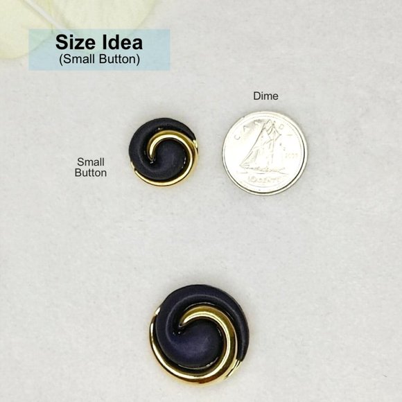 Set of 14 Round SPIRAL Navy Blue Resin Faux Gold Metal Round Buttons Blue Shank - Picture 8 of 12